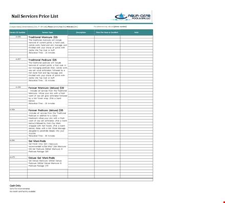professional price list template - streamline your company's services template