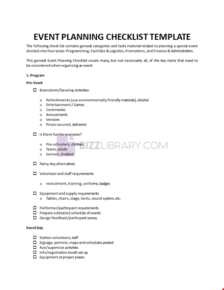 event planning check list template template