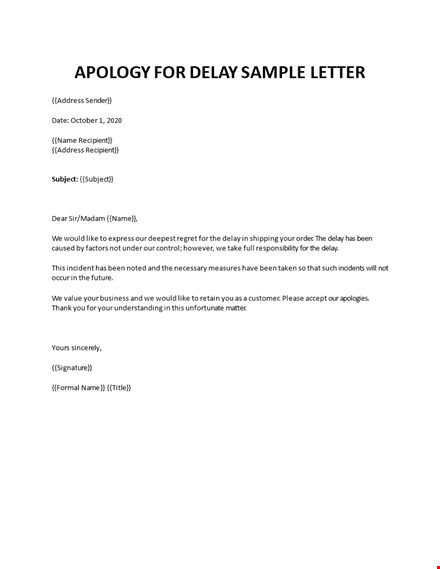 apology for  order delay sample letter template