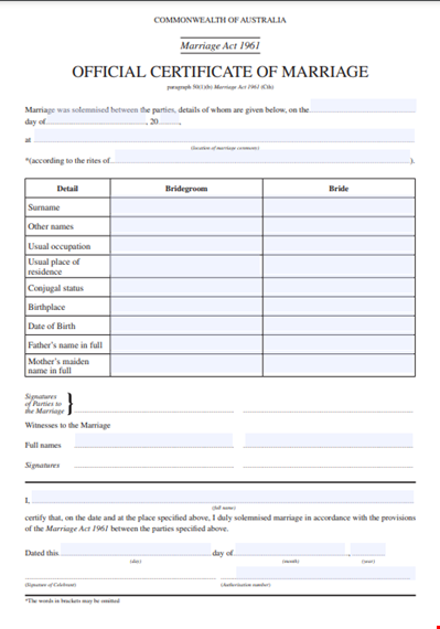 official certificate of marriage template template