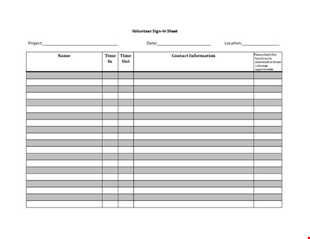 project volunteer sign in sheet template