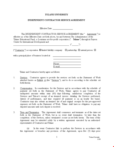 independent contractor agreement – clear and concise contractor agreement | tulane template