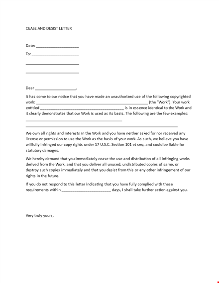 cease and desist template for protecting your rights against cease and desist actions template