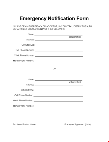 health department employee emergency notification form template