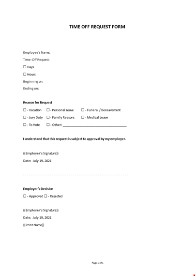 time off request form template