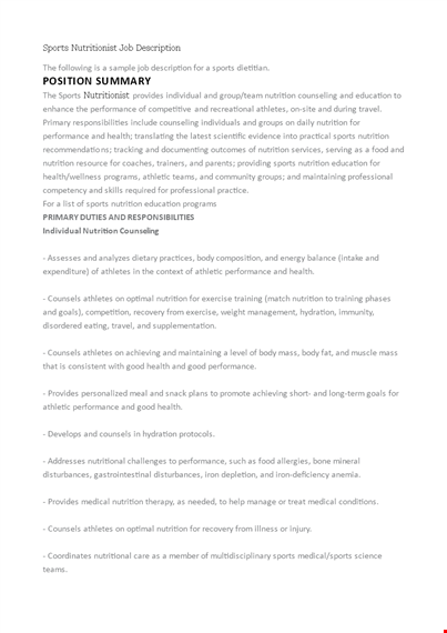 sports nutritionist job description template