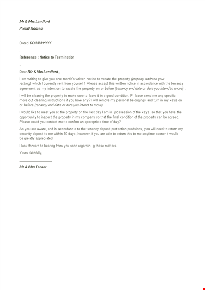 landlord termination notice letter template