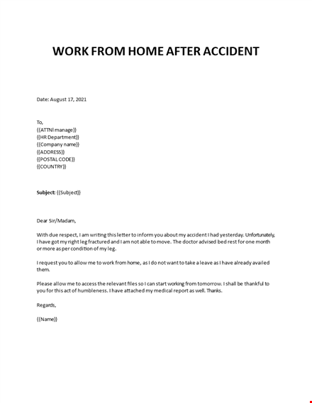 work from home after accident template