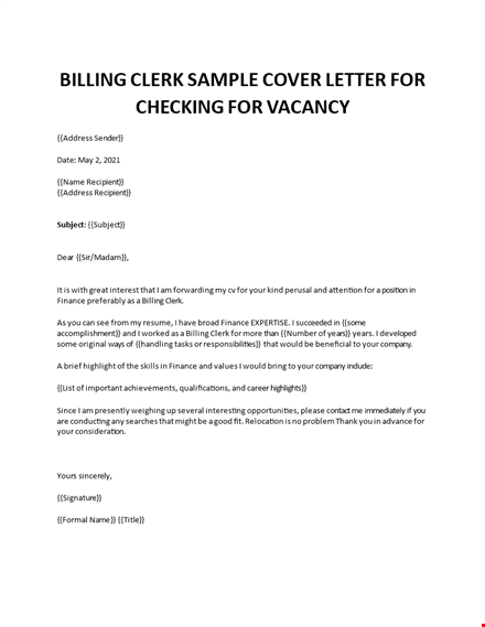 billing clerk cover letter template
