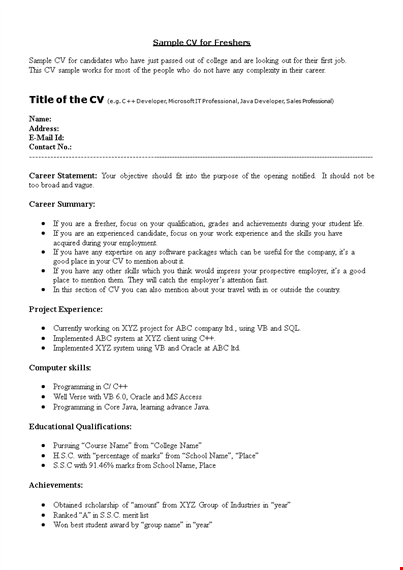 it resume for freshers template