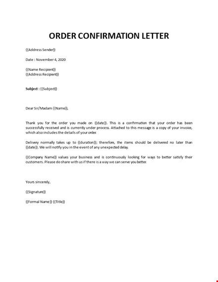 order confirmation letter template