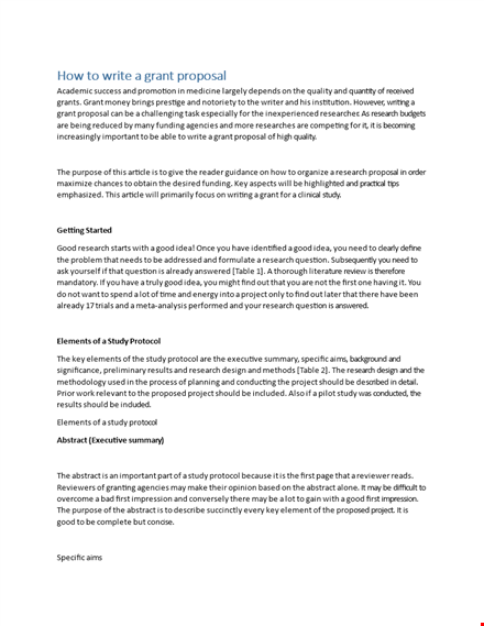 grant proposal template - sample and study for successful outcome template