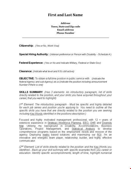 federal job resume template