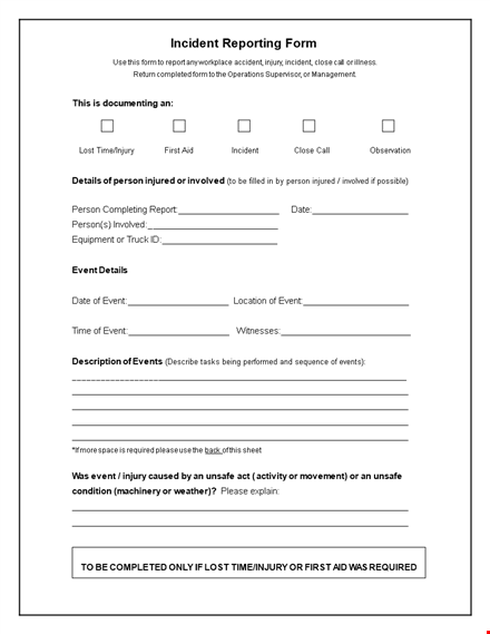 easy-to-use incident report template for any event and person | avoid injury template