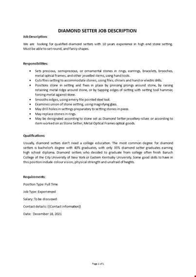 diamond setter job description template