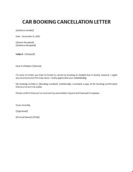 car booking cancellation template