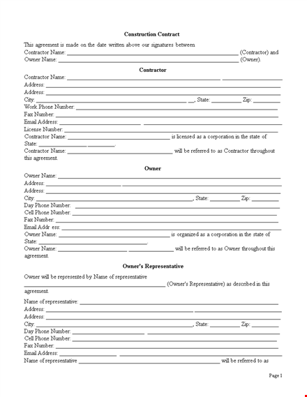 contract template for contractors template