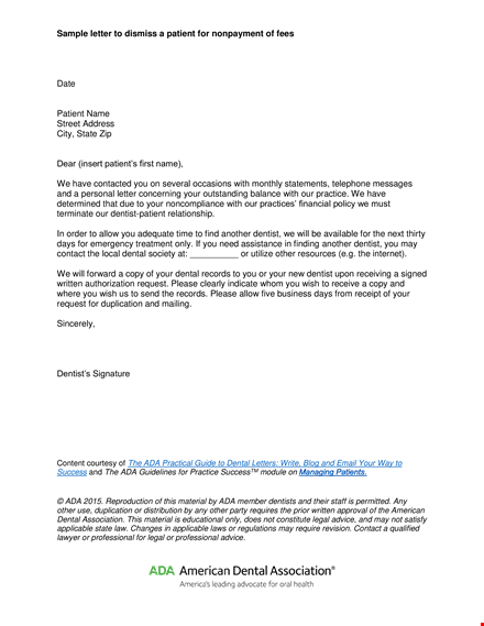 patient termination letter for non payment template