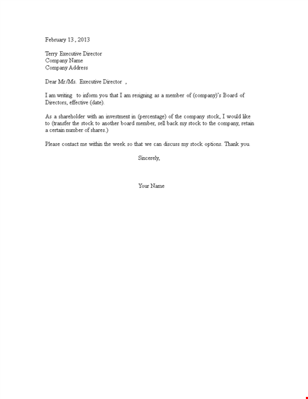 corporate shareholder resignation letter template