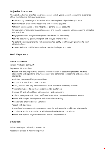 junior financial accountant resume template