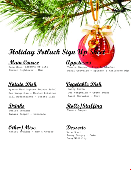 sign up for the holiday potluck with tamara, gaspar, and potato template