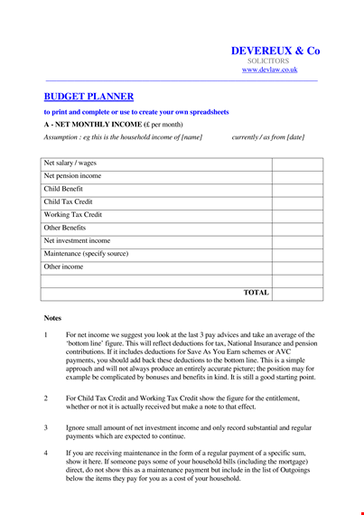 home budget planner template