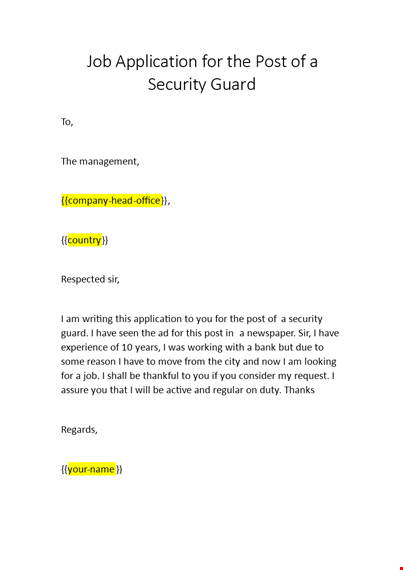 application letter for a security guard template