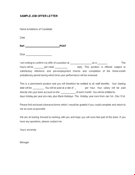 sample template for offer letter template