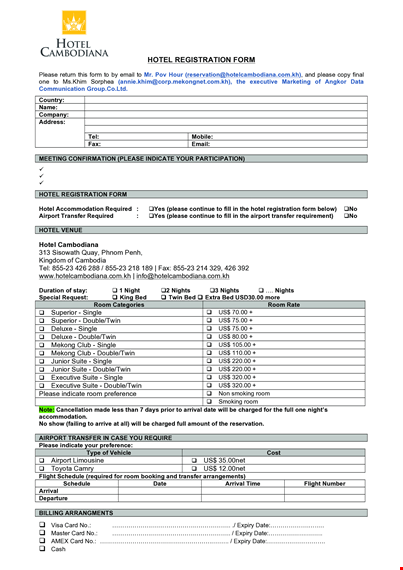 printable hotel registration form template