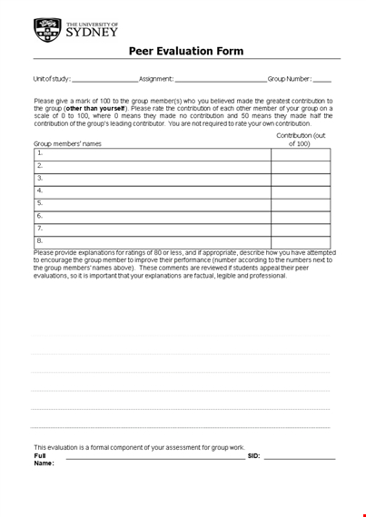 peer evaluation assessment form template
