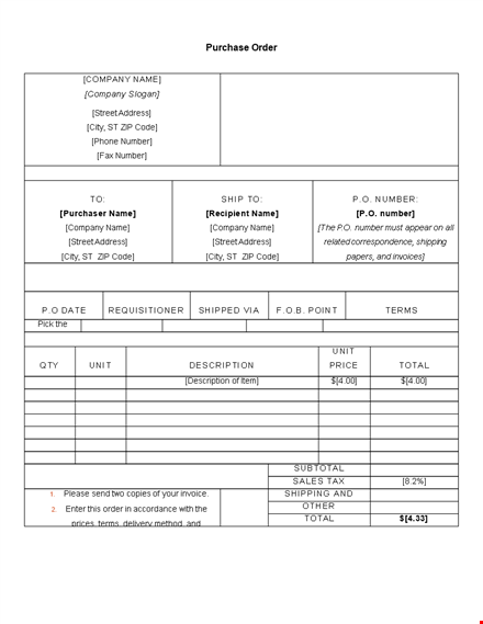 company purchase order number & address | easy templates template