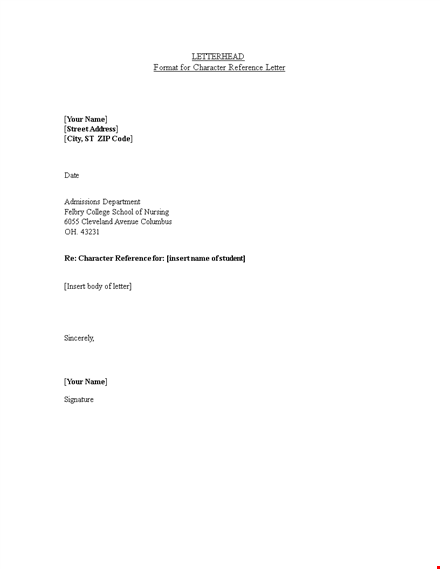 personal reference letterhead template