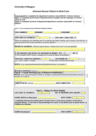 return to work form | medical certificate | signed | sickness template