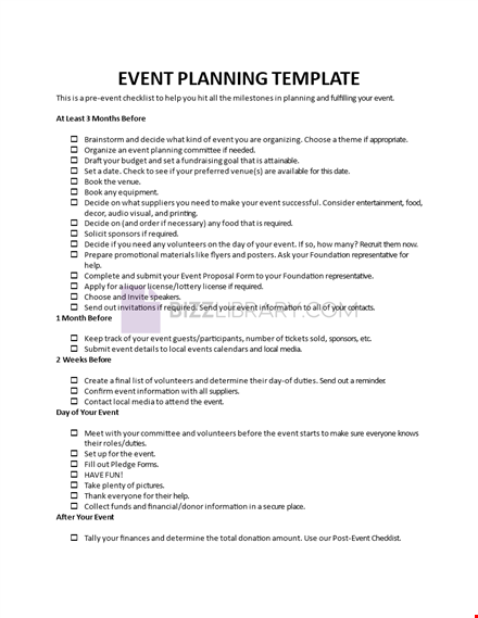 pre-event planning template template