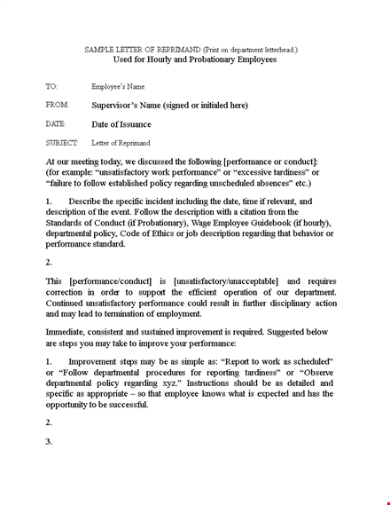 letter of reprimand template template