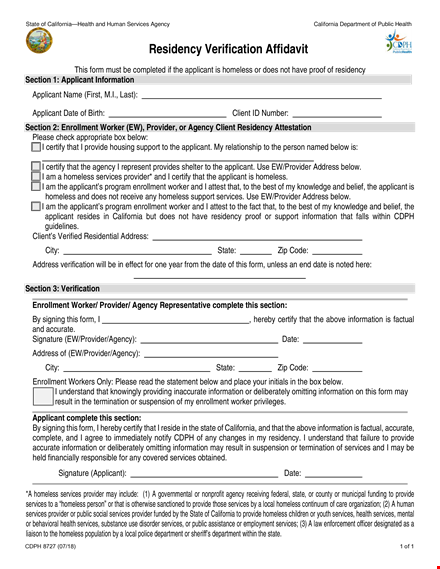 proof of residency letter for services | applicant information | provider assistance template