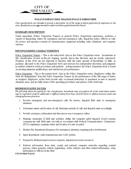 police dispatcher job description - emergency duties for police dispatcher template