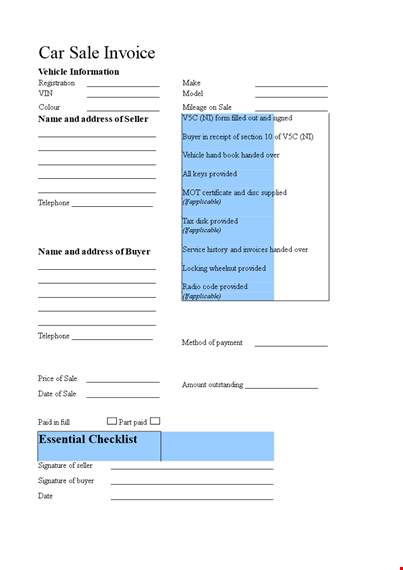 car sale invoice template - easily track, bill and sell vehicles to buyers with applicable details template