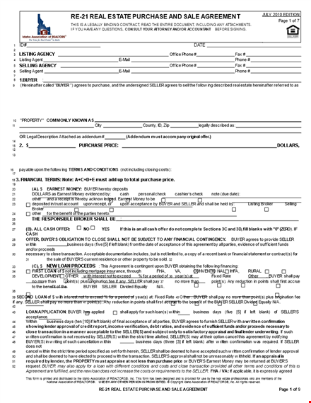 real estate sales agreement template | property contract for buyer and seller template