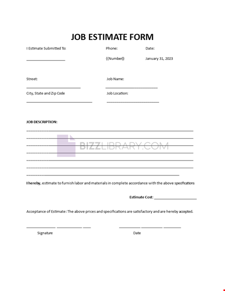 job estimate template template