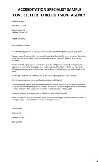 accreditation specialist job application letter template