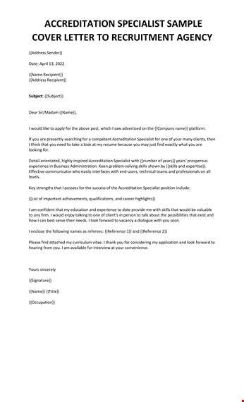 accreditation specialist job application letter template