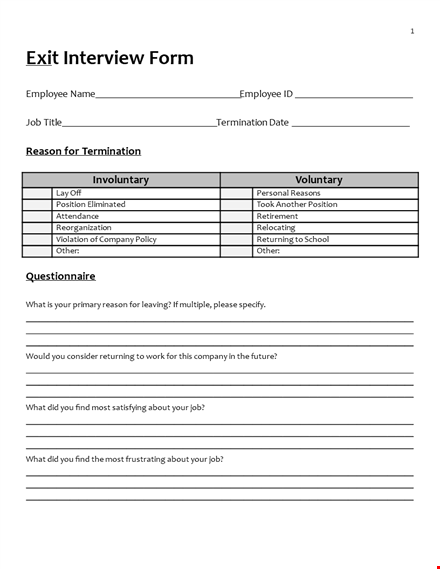 effective termination: employee exit interview template template