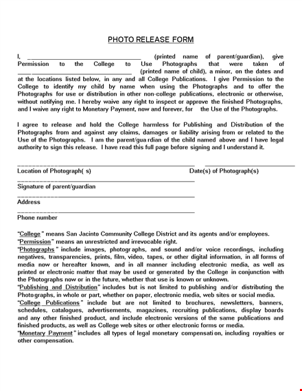 sign our photo release form for college photographs and publishing - electronic release template