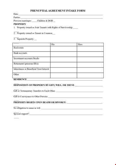 protect your assets with our prenuptial agreement template - accounts, property, and rights owned template