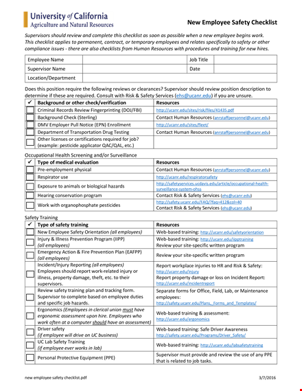 new employee safety checklist template template