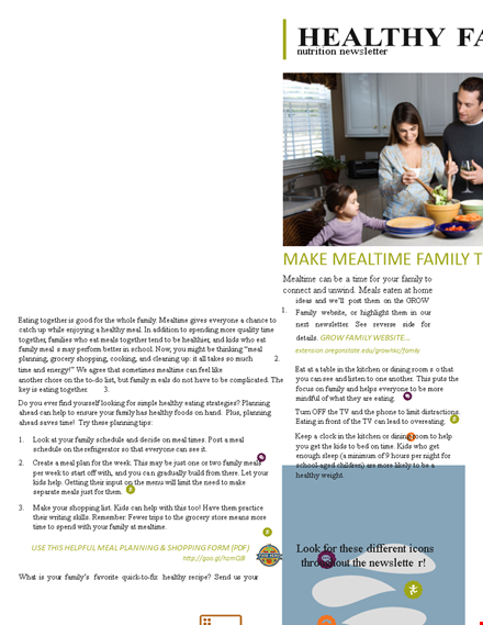 healthy family nutrition newsletter - get inspired with healthy family meals template