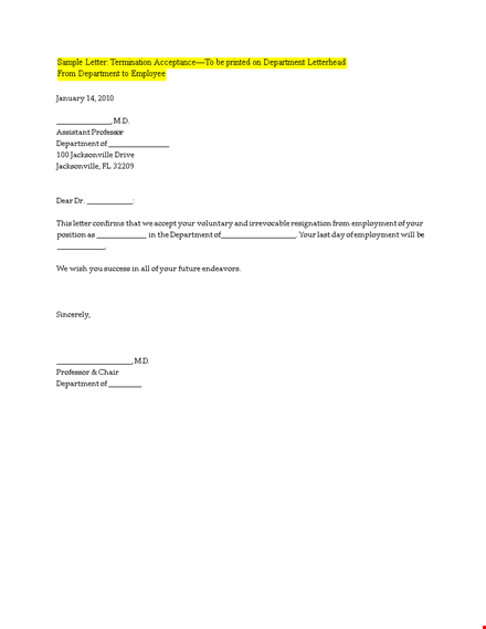 accepting employment termination and notifying the department - professor's letter | jacksonville template