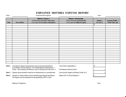 monthly employee expense report template