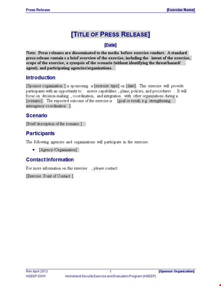 effective press release template for organizations - exercise your scenario template